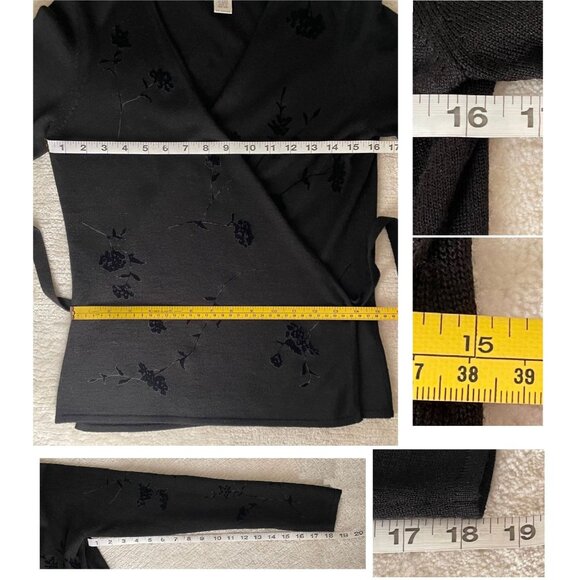 Jones New York Top Size 0P Black Wrap Knit Velvet Floral Vintage 1990s Elegant - Picture 7 of 14